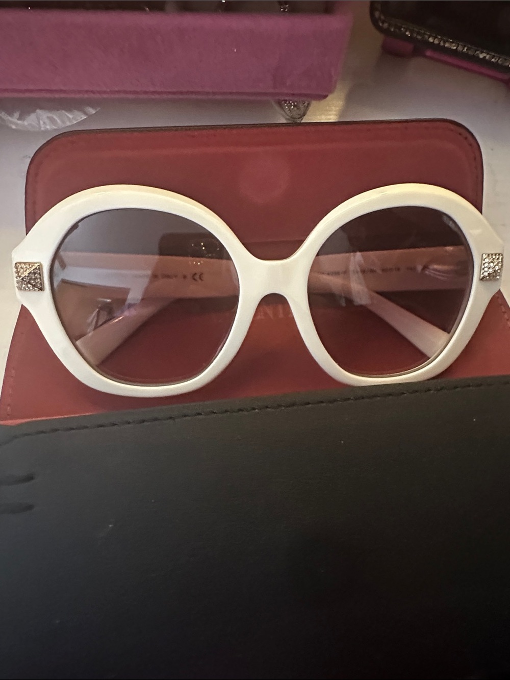 Valentino White Frame Sunglasses with case, box and authenticity card